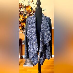 Lucky Brand Navy White Striped Ballerina Waterfall Cardigan, Size Medium